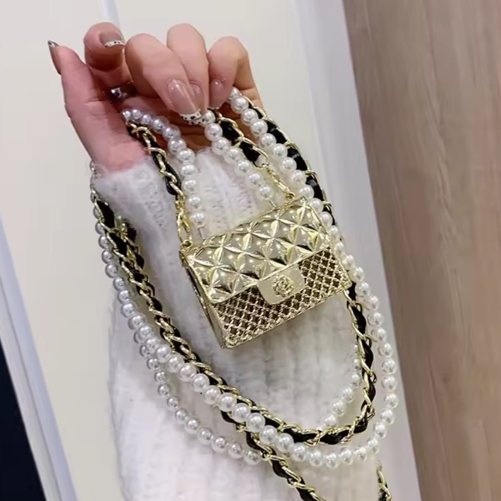 Anthropologie Gold Mini Bag with Pearl Accents